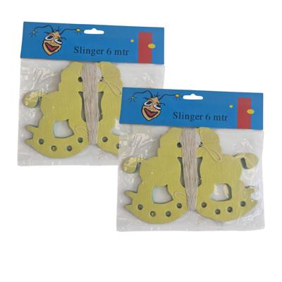 Baby geboren slinger - 2x - babyshower - 600 cm - papier - versiering - hobbelpaarden thema Baby geboren slinger - 2x - babyshower - 600 cm - papier - versiering - hobbelpaarden thema