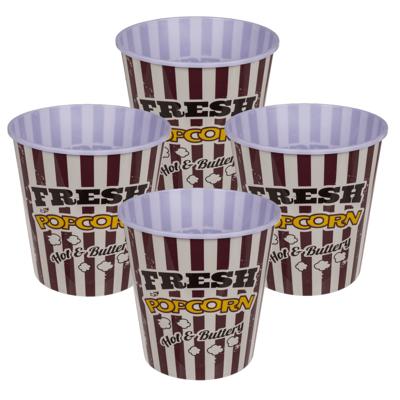Popcorn bak - 10x - rood/wit - kunststof - D17,5 cm - 5 liter - herbruikbaar