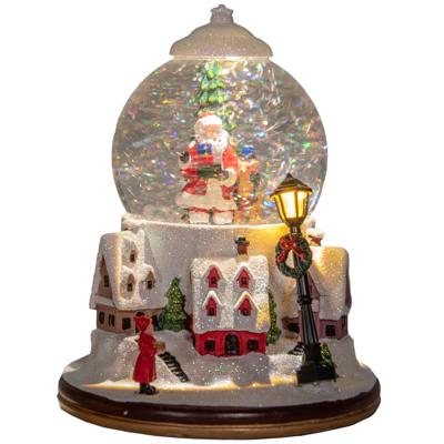 Anna's Collection Snowglobe landschap - wit - met kerstman - 21 cm - sneeuwbol?lantaarn