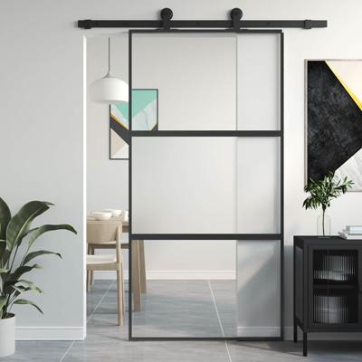 Schuifdeur 102,5x205 cm gehard glas en aluminium zwart