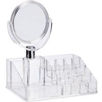 Make-up organizer/opberger 16-vaks met spiegel 22 x 12 cm van kunststof - Make-up dozen - thumbnail