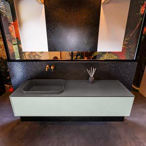 Badkamermeubelset Mondiaz Erin 150 cm met 1 Lade met RIDGE Wastafel Links Dark grey Zonder Kraangaten Greeploos Mat Greey