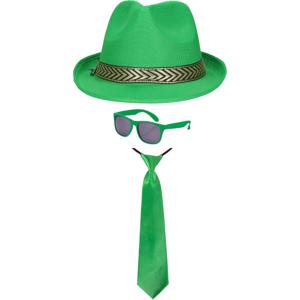 Carnaval verkleedset Men in green - hoed/bril/stropdas - groen - heren/dames - verkleedkleding