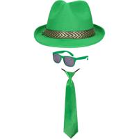 Carnaval verkleedset Men in green - hoed/bril/stropdas - groen - heren/dames - verkleedkleding - thumbnail