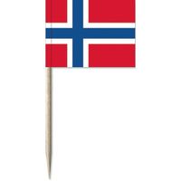 50x Vlaggetjes prikkers Noorwegen 8 cm hout/papier   -