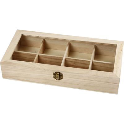 Creativ Company Houten doos met glazen deksel, afm 32x16x6 cm, gatgrootte 7x7 cm, 1 stuk
