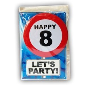 Happy Age Kaart Button - 8 Jaar