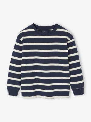 Gestreept T-shirt met lange mouwen voor jongens nachtblauw