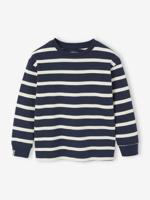 Gestreept T-shirt met lange mouwen voor jongens nachtblauw