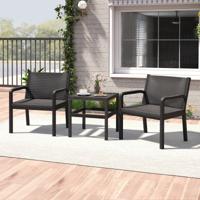 3-delig Rattan Tuinmeubel Set Weerbestendig Balkonmeubel Balkonset Inclusief 2 Stoelen met Tafel Zwart