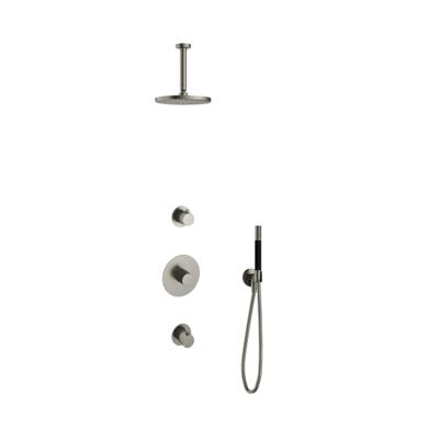 Hotbath Cobber - Inbouw Regendoucheset - Geborsteld Nikkel - 2 Stopkranen - Thermostatisch - Plafondbuis 15 cm - Hoofddouche 200 mm - Staafhanddouche - Waterbesparend