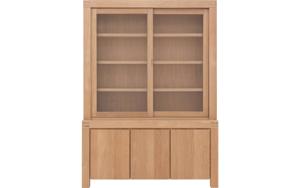 Goossens Buffetkast Clear, 2 glasdeuren boven, 3 dichte deuren onder, onbewerkt eiken, 162 x 225 x 45 cm, stijlvol landelijk