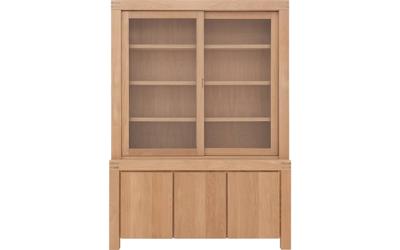 Goossens Buffetkast Clear, 2 glasdeuren boven, 3 dichte deuren onder, onbewerkt eiken, 162 x 225 x 45 cm, stijlvol landelijk