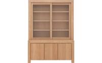 Goossens Buffetkast Clear, 2 glasdeuren boven, 3 dichte deuren onder, onbewerkt eiken, 162 x 225 x 45 cm, stijlvol landelijk