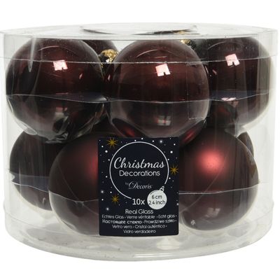 10x stuks glazen kerstballen mahonie bruin 6 cm mat/glans