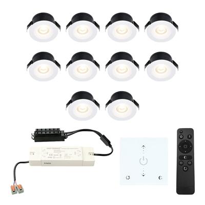 Set van 10 Cadiz LED Mini Inbouwspots met Trafo en Muurdimmer - 12 Volt 3 Watt 200 lumen - Dimbaar - Plat 26mm - 2700K - IP44 waterdicht - Wit - Veranda Spotjes - Overkapping Spotjes