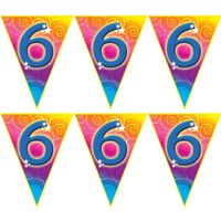 5x stuks verjaardag thema 6 jaar geworden feest vlaggenlijn van 5 meter
