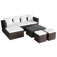 vidaXL 4-delige Loungeset met kussens poly rattan bruin - thumbnail