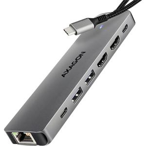 AXAGON AXAGON HMC-7HX2 USB-Hub, 2x USB-A, 1x USB-C, 2x HDMI 2.0, 1x RJ45, 100 W PD USB-combi-hub