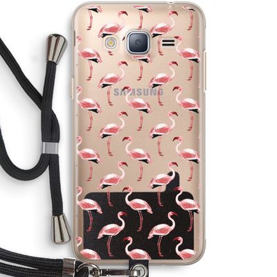 Flamingoprint groen: Samsung Galaxy J3 (2016) Transparant Hoesje met koord