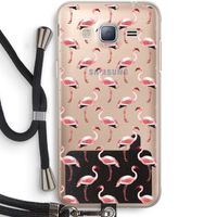 Flamingoprint groen: Samsung Galaxy J3 (2016) Transparant Hoesje met koord