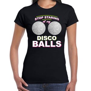 Stop staring at my disco balls boobs t-shirt zwart dames