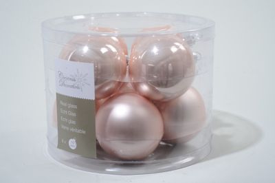8 kerstballen poeder roze emaille 70 mm - Ksd