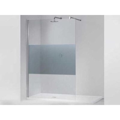 Novellini Giada inloopdouche H 118 120x195cm met muursteun 100cm mat chroom profiel en helder glas met satinband giadah120-44b