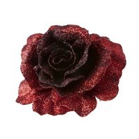 1x Kerstversieringen glitter roos rood op clip 10 cm   - - thumbnail