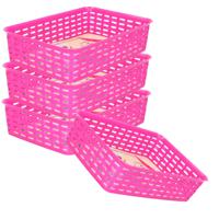 Opbergmandje/ladeverdeler - 4x - fuchsia roze - 2 liter - kunststof - 17 x 25 x 6 cm - kleine bakjes