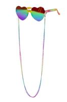 Bril regenboog hartjes met ketting
