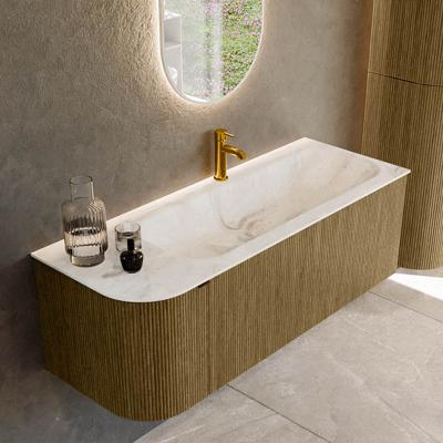 Badmeubel Mondiaz Kurve-Dlux | 125 cm cm | Meubelkleur Dusk | Wastafelkleur Frappe | Solid surface | Wasbak rechter zijde spoelbak | 1 kraangat