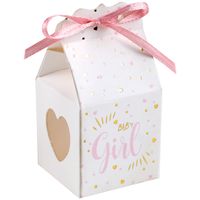 Cadeaudoosjes baby girl - Babyshower bedankje - 6x stuks - wit/roze - 4 cm - dochter - thumbnail