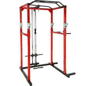 TecTake 402738 Trainingsbank en rek voor gewichtheffen Zwart, Rood