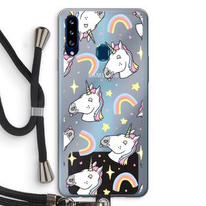 Rainbow Unicorn: Samsung Galaxy A20s Transparant Hoesje met koord