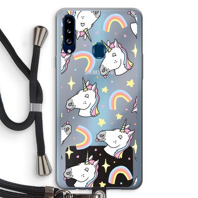 Rainbow Unicorn: Samsung Galaxy A20s Transparant Hoesje met koord