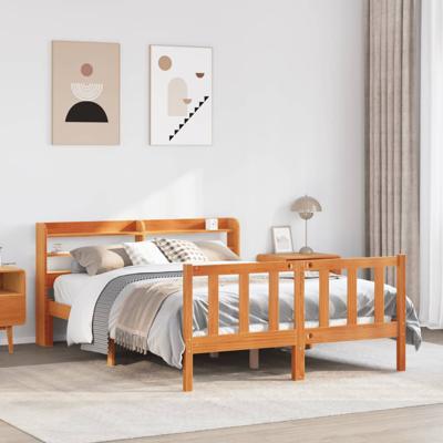 Bedframe met hoofdbord massief grenenhout wasbruin 140x190 cm