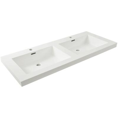 Wiesbaden Vision Wastafel Dubbel - met 2 Kraangaten - 120x46x5.5cm - Kunstmarmer - Glans Wit