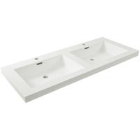 Wiesbaden Vision Wastafel Dubbel - met 2 Kraangaten - 120x46x5.5cm - Kunstmarmer - Glans Wit