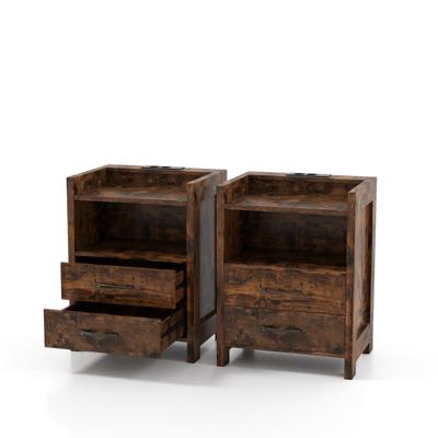 Nachtkastje met Ledverlichting en Oplaadstation Nachtkastje met Twee Lades en Open Opbergvak