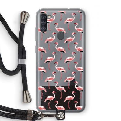 Flamingoprint groen: Samsung Galaxy A11 Transparant Hoesje met koord
