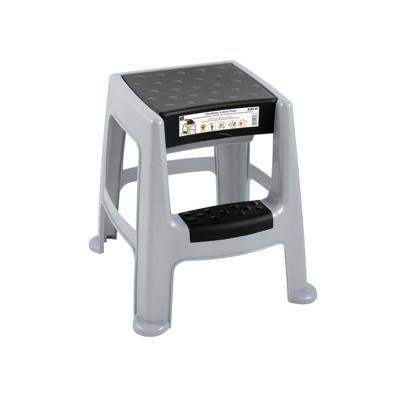 EDA Keukenkrukje/opstapje - grijs/zwart - met opbergruimte - L47 x B45 x H49 cm