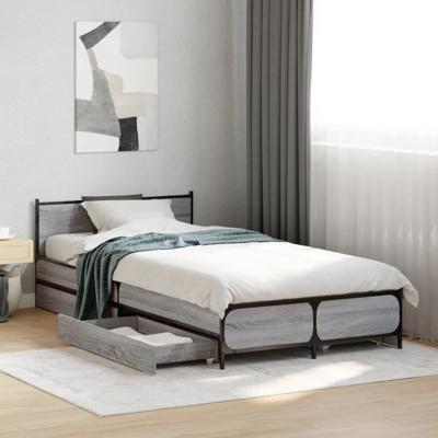 Bedframe met lades bewerkt hout grijs sonoma eiken 75x190 cm