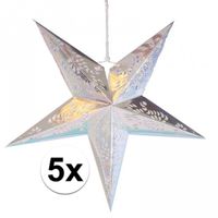 5x stuks decoratie sterren lampionnen zilver van 60 cm