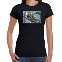 Dieren t-shirt met koalaberen foto zwart voor dames