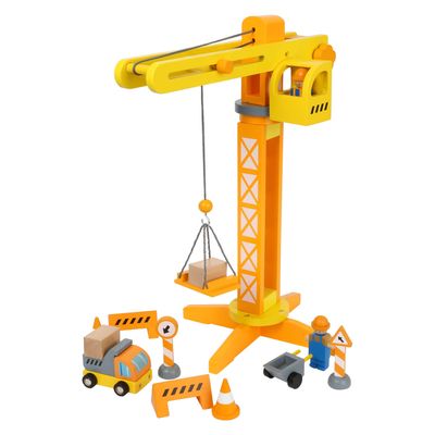 Small Foot - houten kraan bouwplaats met accessoires, 14dlg.