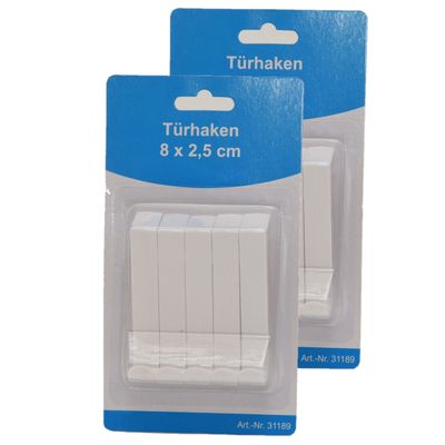 8x kunststof deurhaken/ophanghaken wit 8 x 2,5 cm