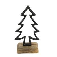 Beeld dennenboom op voet mangohout zwart 17 cm | 12 stuks