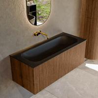Mondiaz KURVE 110 cm Onderkast Greeploos 1 Lade Zonder Deuren Walnut, Wastafel Solid Surface Volledig Urban 0 Kraangaten Zonder Spiegel (KRVBGM1101L0D0KM-Wal/Urb)