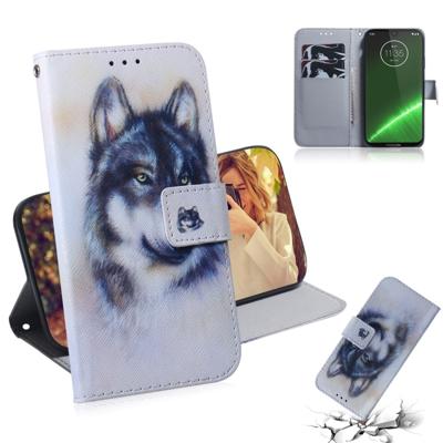 Witte Wolf patroon gekleurde tekening horizontale Flip lederen case voor Motorola Moto G7/Moto G7 Plus met houder & kaartsleuven & portemonnee
